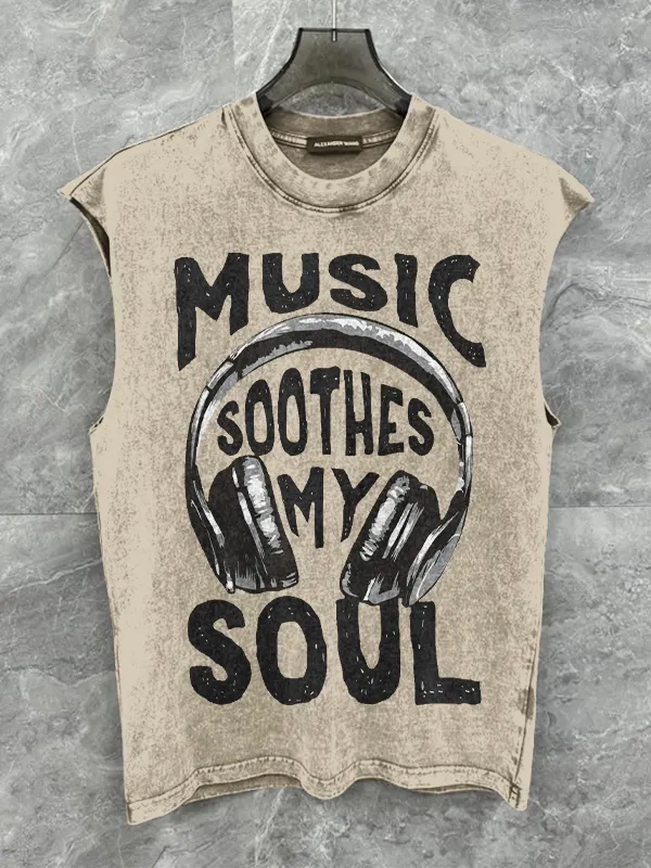 Men's Music Soothes My Soul Print Cotton Tank Top