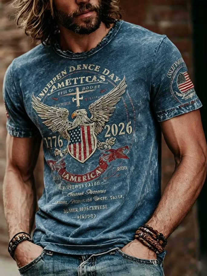 Men's Eagle American Independence Day Print T-Shirt