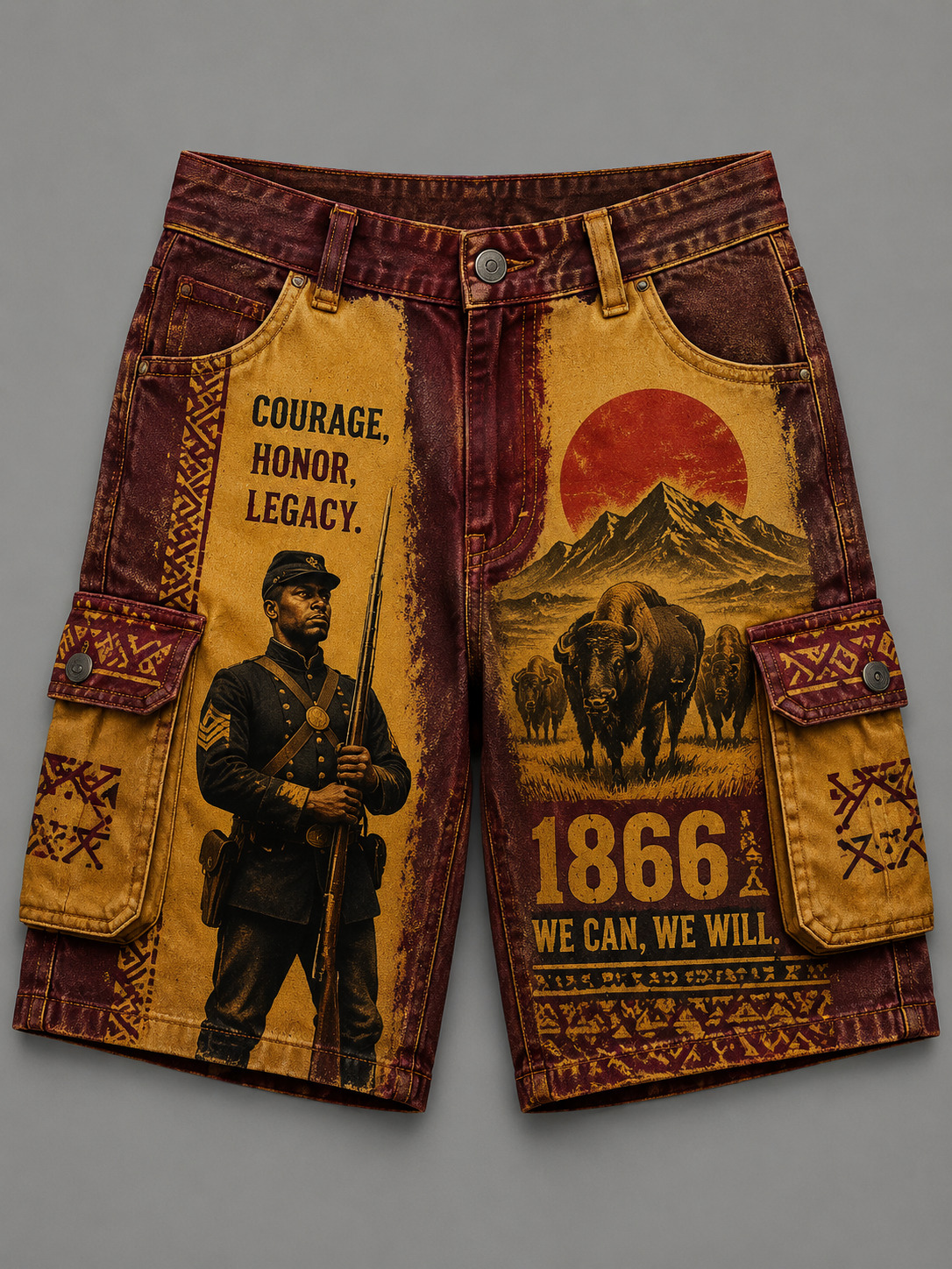 Men's Buffalo Soldier Art Print Casual Shorts