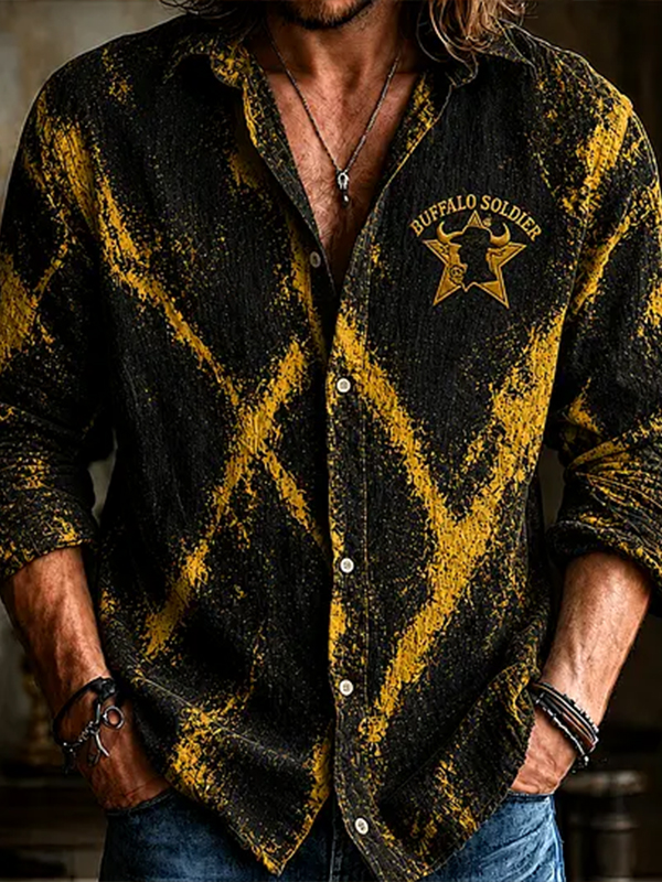 Men's Buffalo Soldier Graphic Print Long Sleeve Shirt