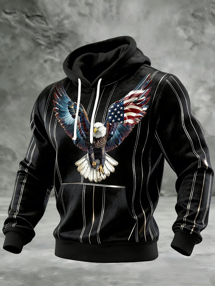 Men's Eagle Independence Day Flag Art Print Pocket Hoodie