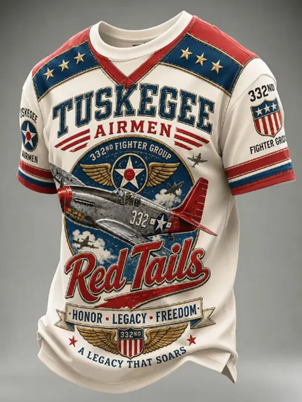 Men's Tuskegee Airmen Red Tails Honor Legacy Freedom Print T-Shirt