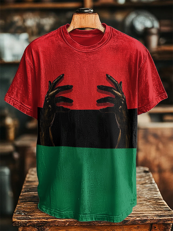 Men's Pan-African Flag Colorblock Print T-Shirt