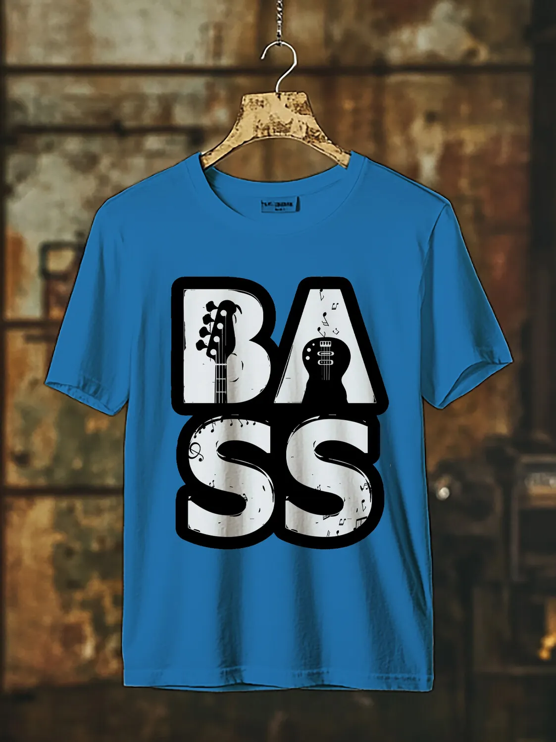 Men's Bass Guitar Music Note Print Cotton Casual T-Shirt