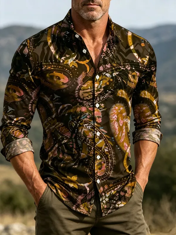 Men's Hippie Art Paisley Pattern Long Sleeve Shirt