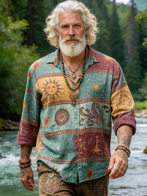 Men's Boho Sun Hippie Art Patterns Long Sleeve Shirt