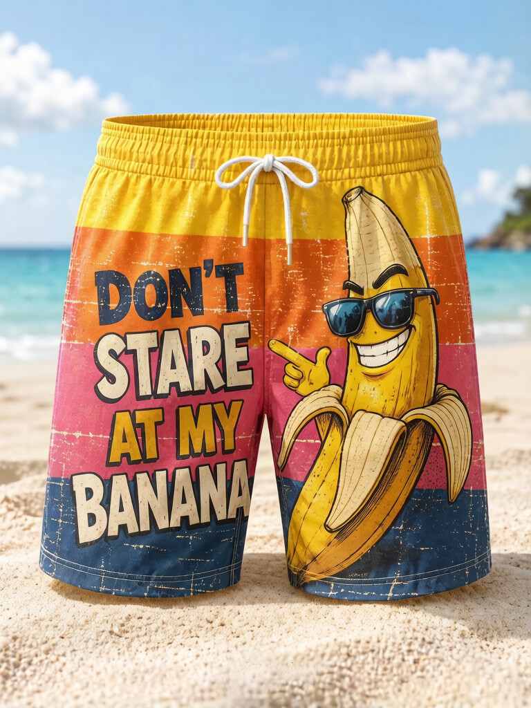 Men's Fun Don't Stare At My Banana Print Vacation Style Casual Shorts