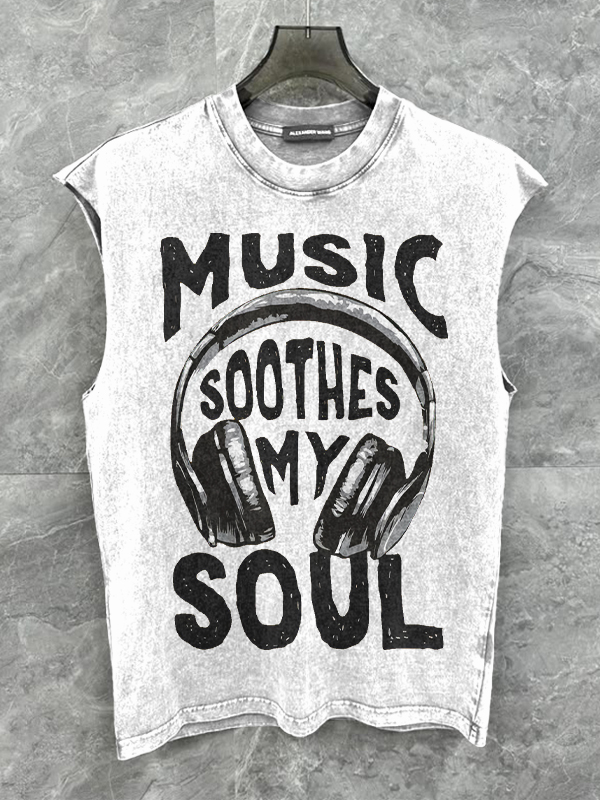 Men's Music Soothes My Soul Print Cotton Tank Top