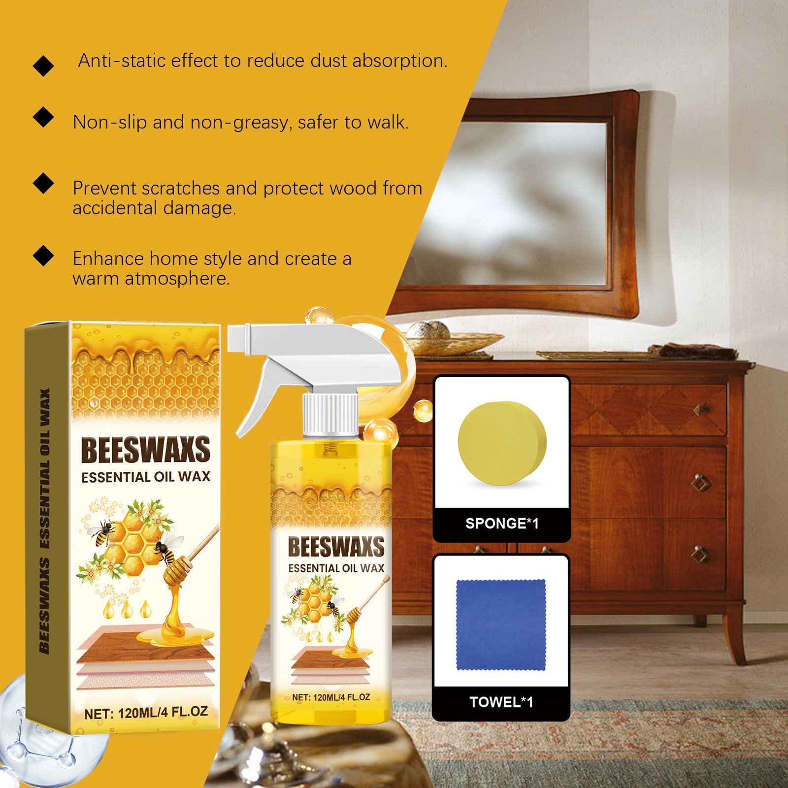 🔥Natural Beeswax Wood Polish Spray