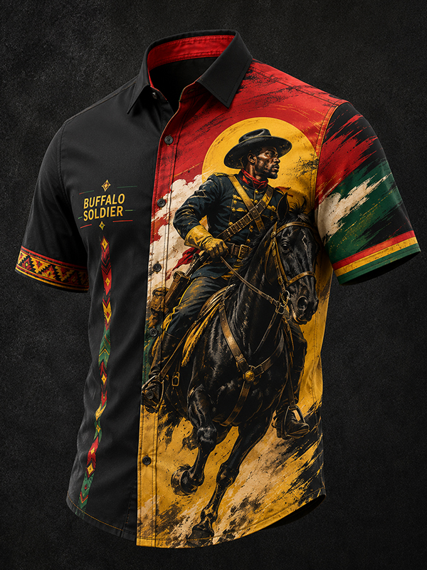 **American Heroes Art Print Shirt - Men's Buffalo Soldier Design**