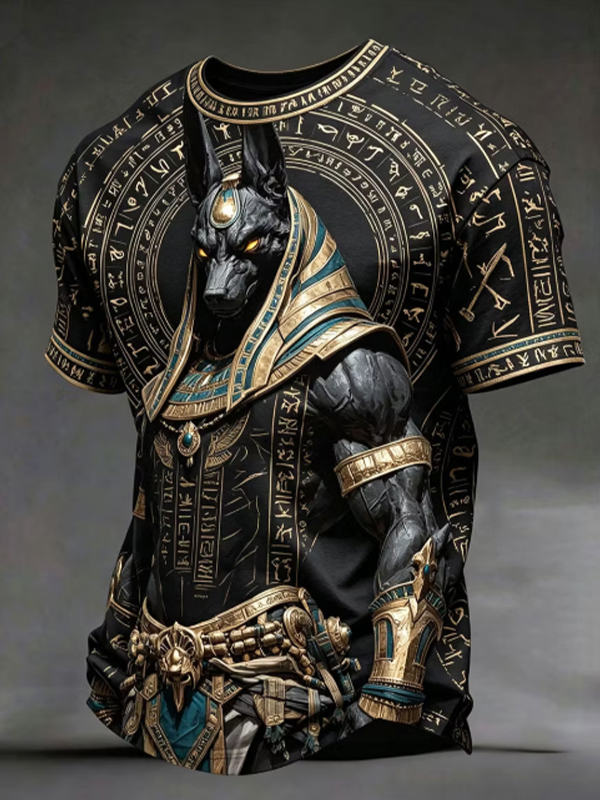 Men's Egyptian Anubis Hieroglyph Print T-Shirt