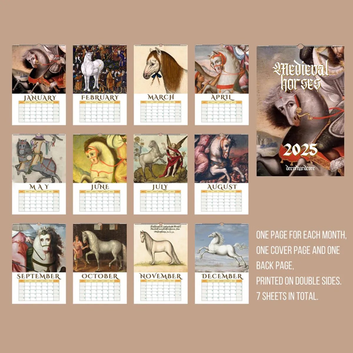 🐎2025 Medieval Horses Wall Calendar📅