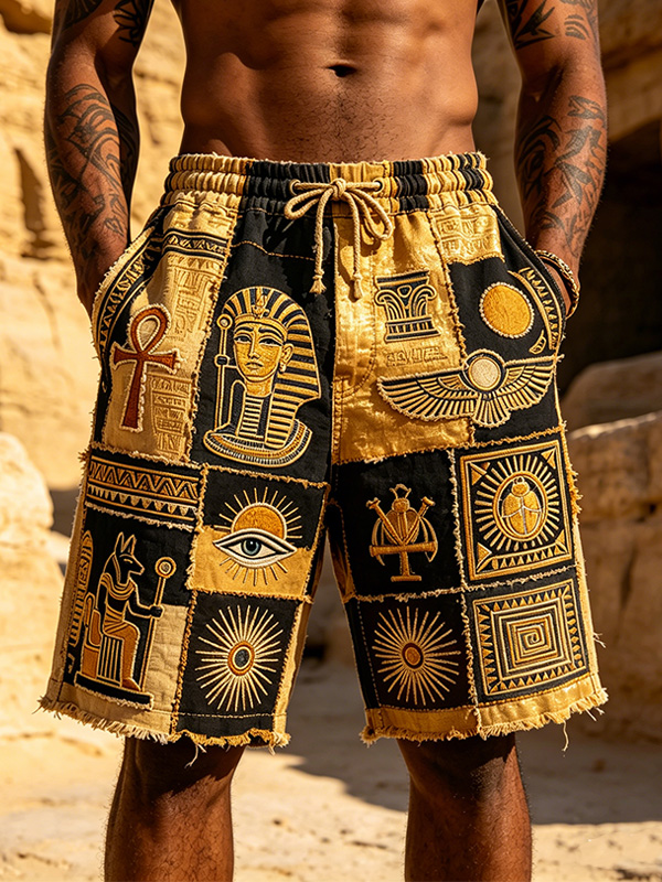Men's Ancient Egypt Pharaoh Eye Of Horus Ankh Scarab Print Casual Shorts