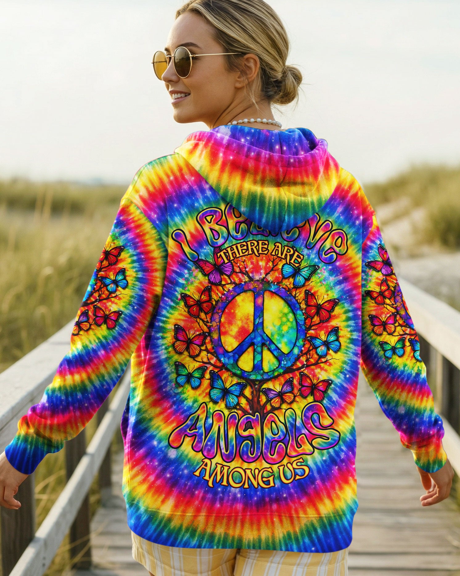I BELIEVE THERE ARE ANGELS AMONG US PEACE BUTTERFLY SWIRL ALL OVER PRINT - TLNO1302261