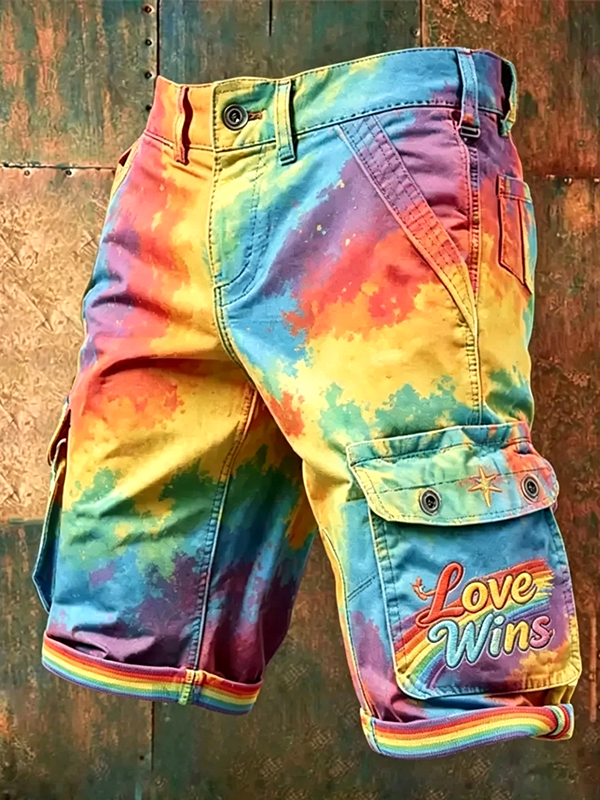 Men's Rainbow Ombre Love Wins Print Cargo Shorts