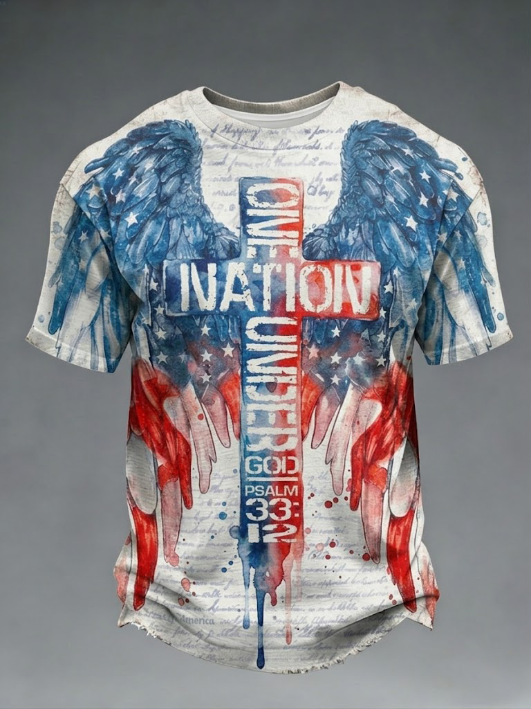 Men's American Flag Wing One Nation Under God Art Print T-Shirt