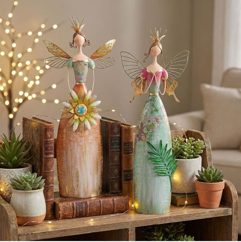 Whimsical Fairy Garden Metal Statues – Enchanted Angel Decor