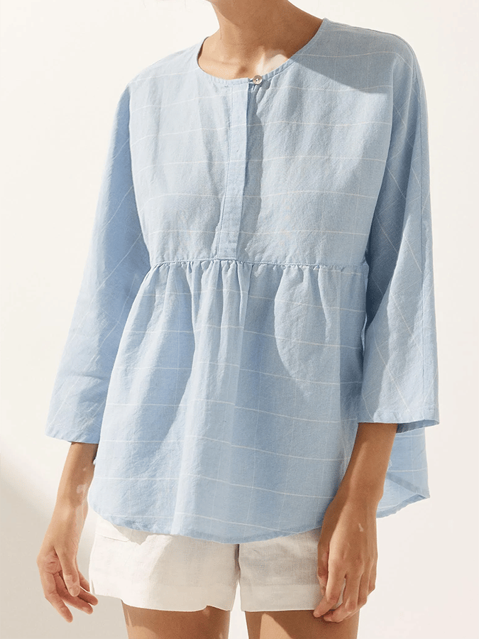 Ladies Plaid Casual Loose Long Sleeve Top