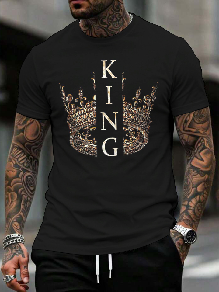 Men's KING Crown Print Cotton Casual T-Shirt