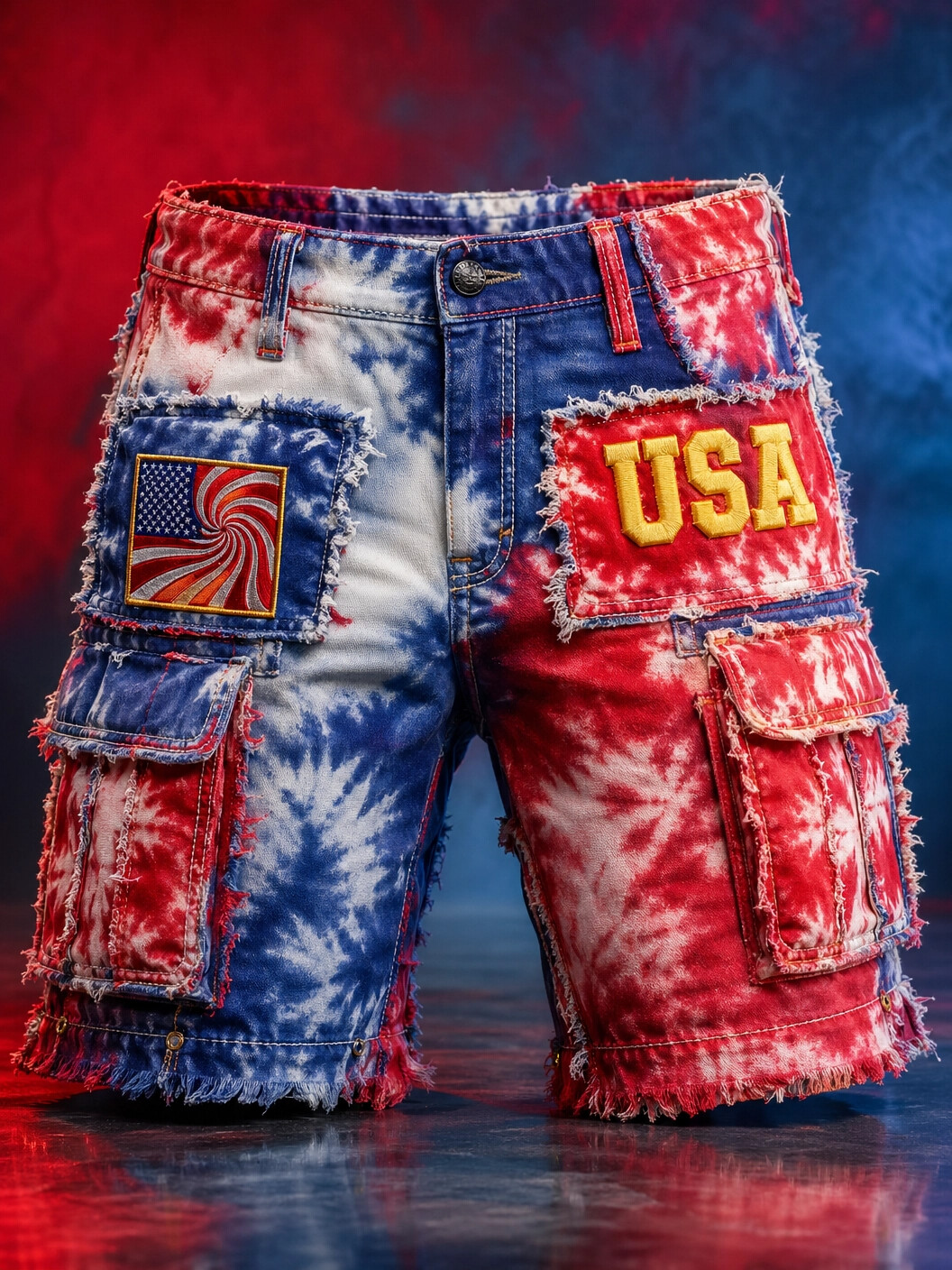 Men's USA Flag Tie Dye Art Print Cargo Shorts