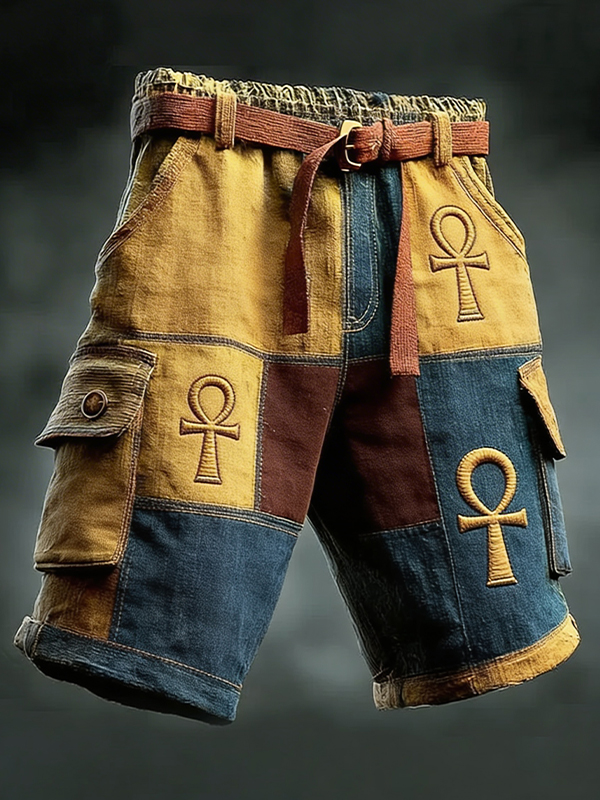 Men's Ancient Egypt Ankh Art Print Denim-Like Casual Shorts