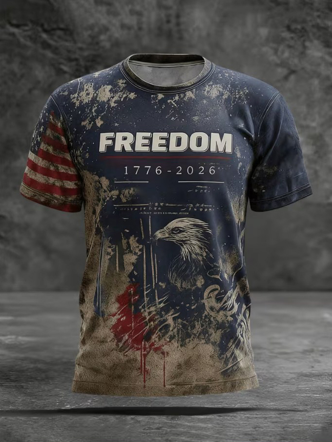 Men's Freedom Bald Eagle Print Casual T-Shirt
