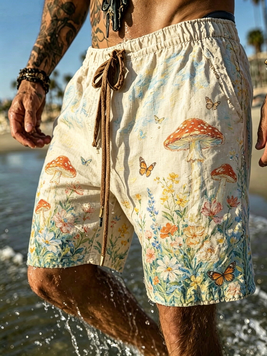 Men's Goblin Mushroom Hippie Oil Paintings Art Print Casual Hawaiian Shorts