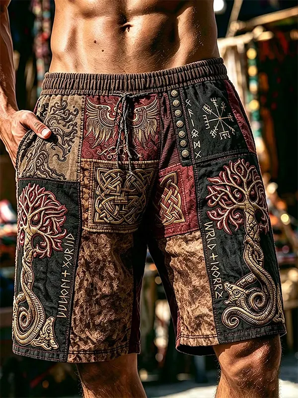 Men's Viking Compass Mythical Symbols Tree of Life Print Casual Shorts