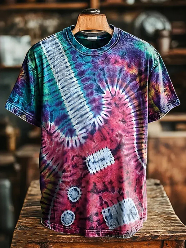 Men's Tie-Dye Hippie Guitar Art Print T-Shirt
