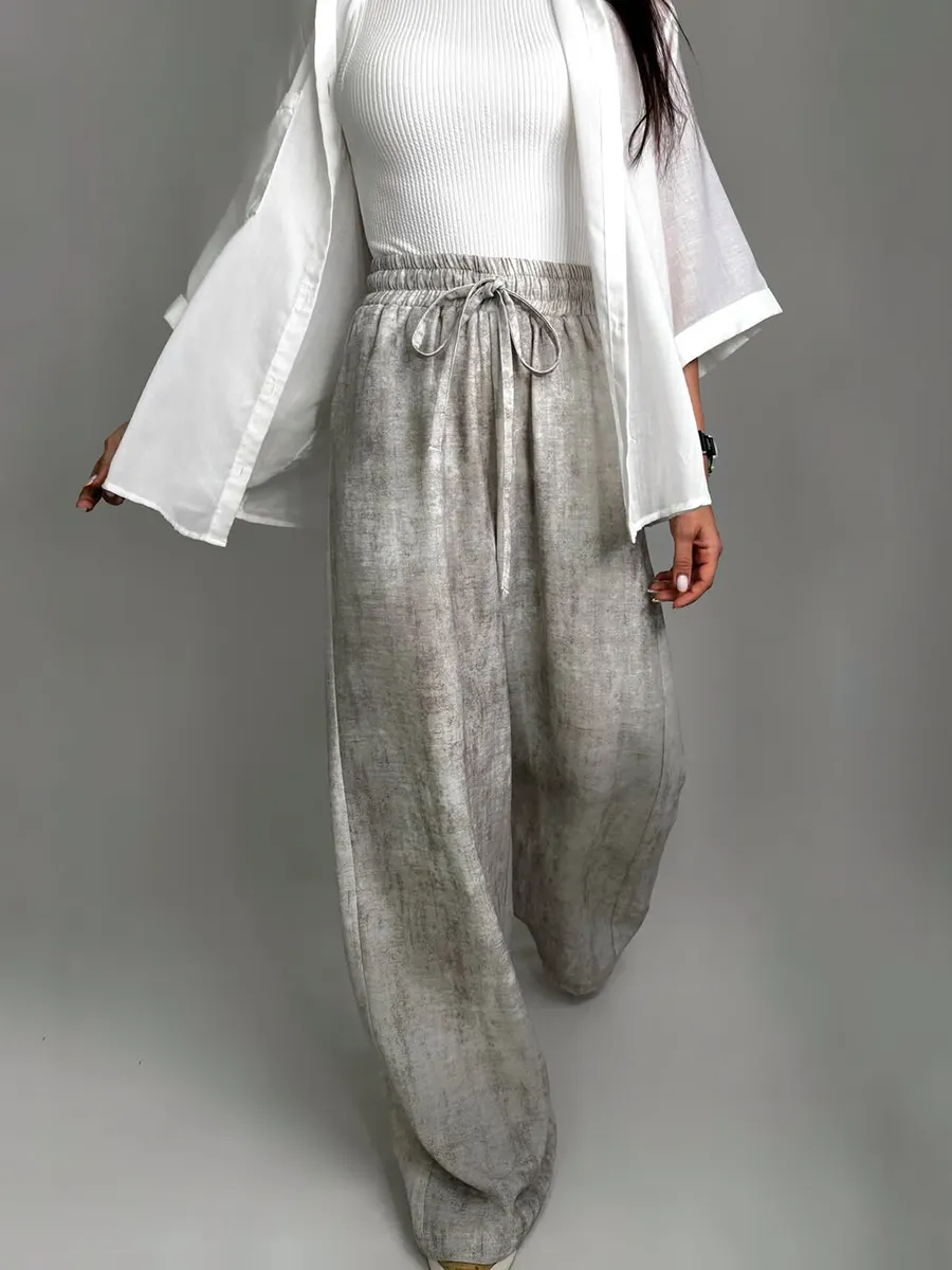 Women's Tie-dyed Cotton and Linen Straight Pants
