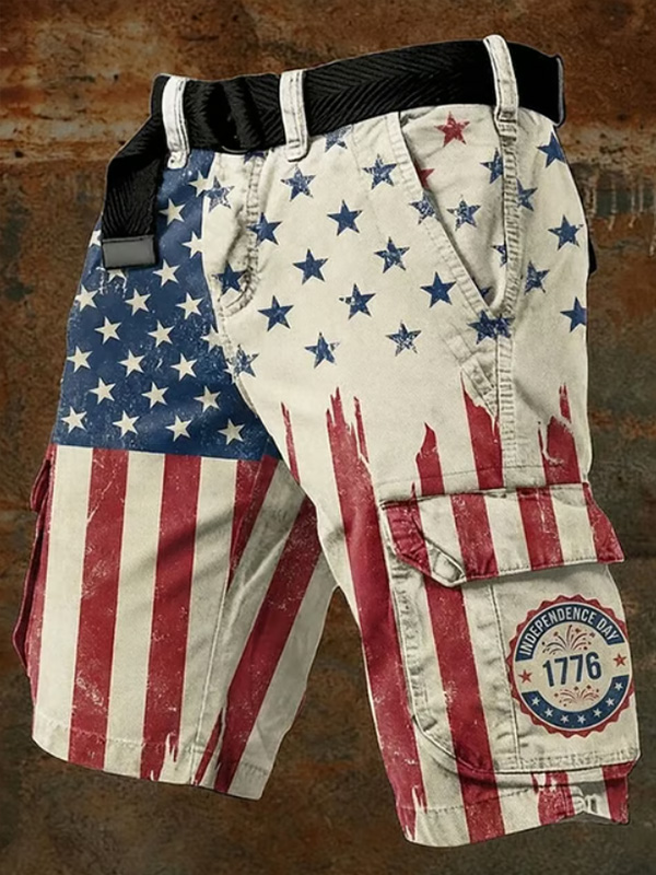 Men's Independence Day American Flag Print Cargo Shorts