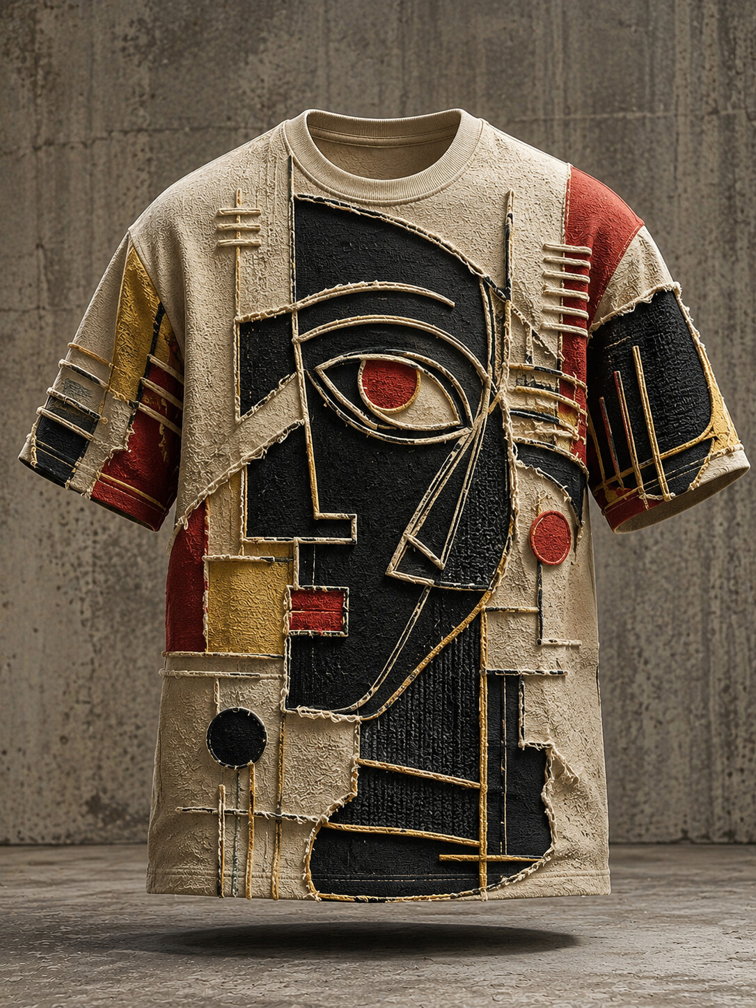 Men's Vintage Torn Patchwork Abstract Geometric Face 3D Art Print T-Shirt