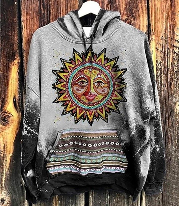 Men's Sun Gradient Mysticism Art Print Pocket Hoodie