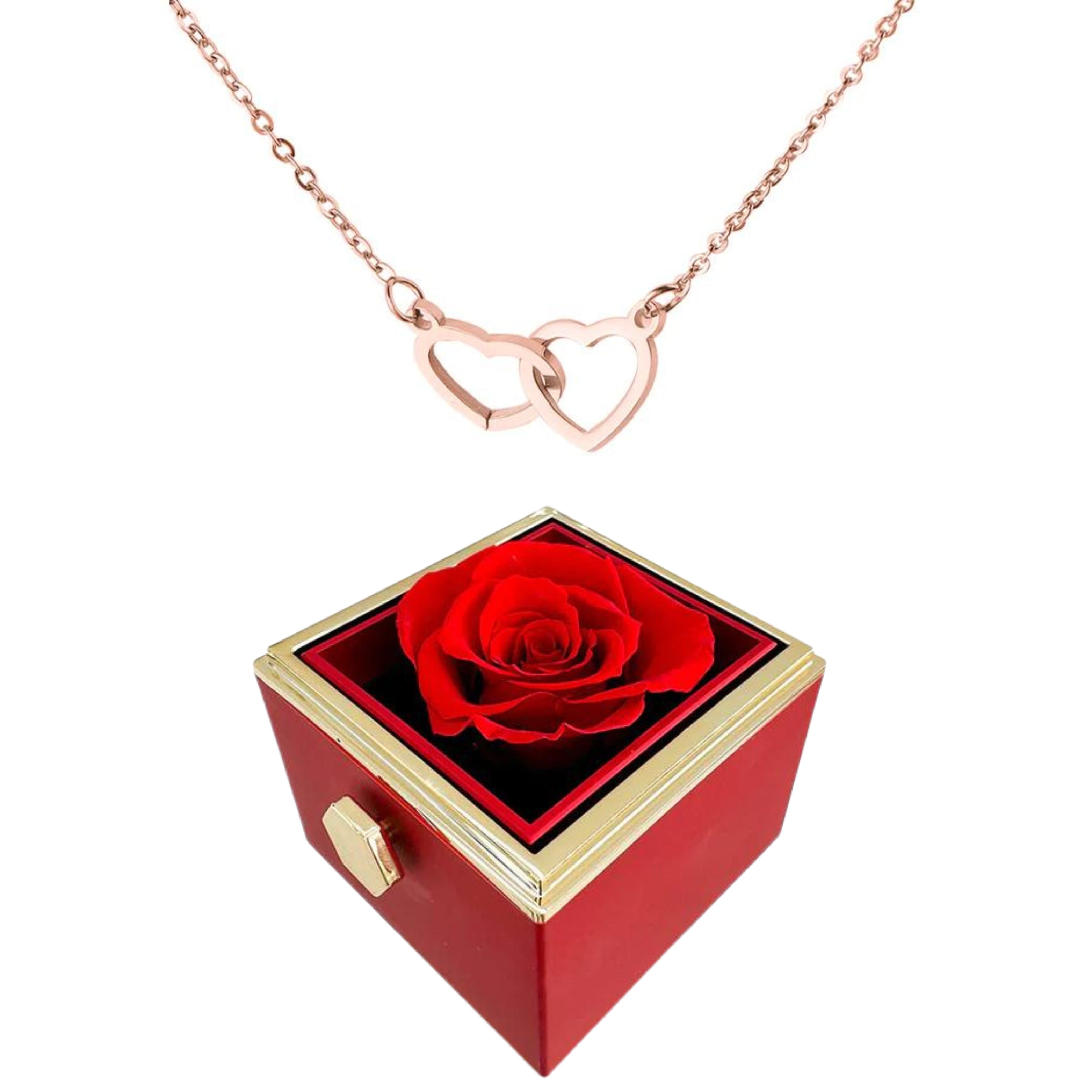 Pheromania ETERNALLY PRESERVED ROTATING ROSE BOX - W/ ENGRAVED HEART NECKLACE