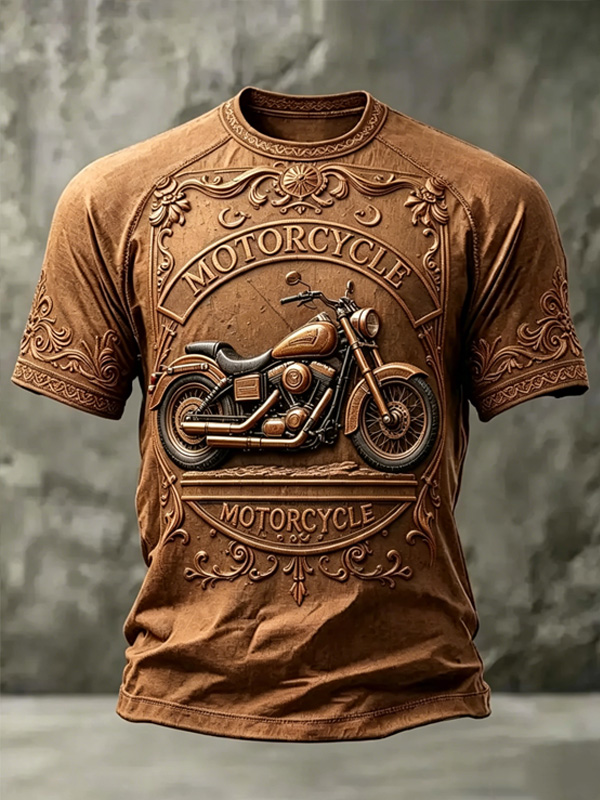 Men's Retro Motorcycles Ethnic Floral Art Print T-Shirt