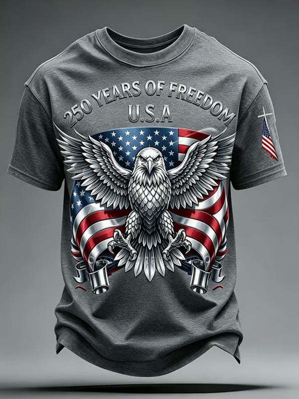 Men's Independence Day Eagle U.S.A 250 Years Print Casual T-Shirt