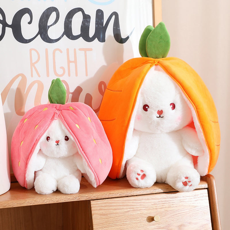 🍓 Hot Sale 🍓Strawberry Bunny Transformed into Little Rabbit🎀 Fruit Doll Plush Toy🐰