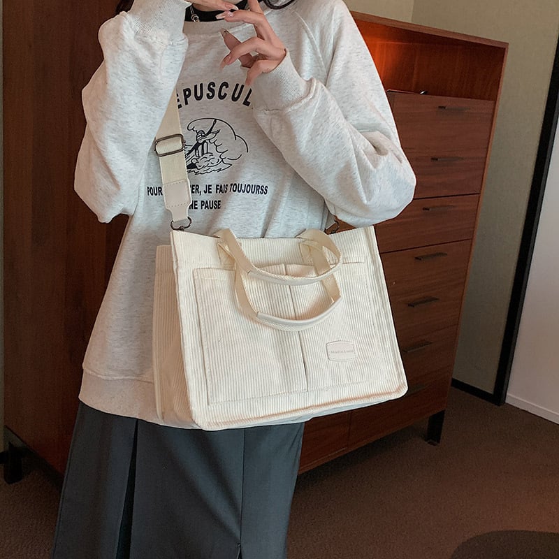 Corduroy Solid Color Tote Bag, Shoulder Bag🔥(Buy 2 Free Shipping)