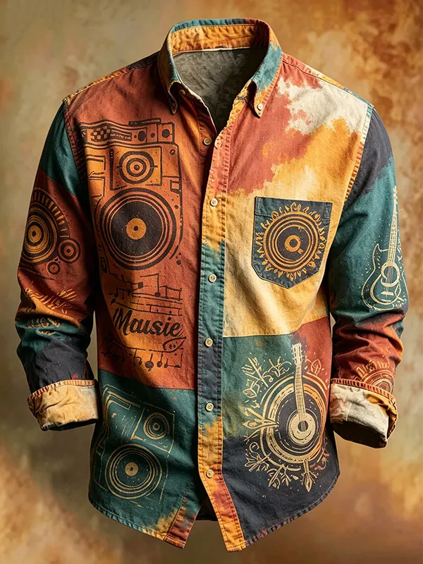 Men's Hipster Music Influences Geometric Art Print Long Sleeve Shirt