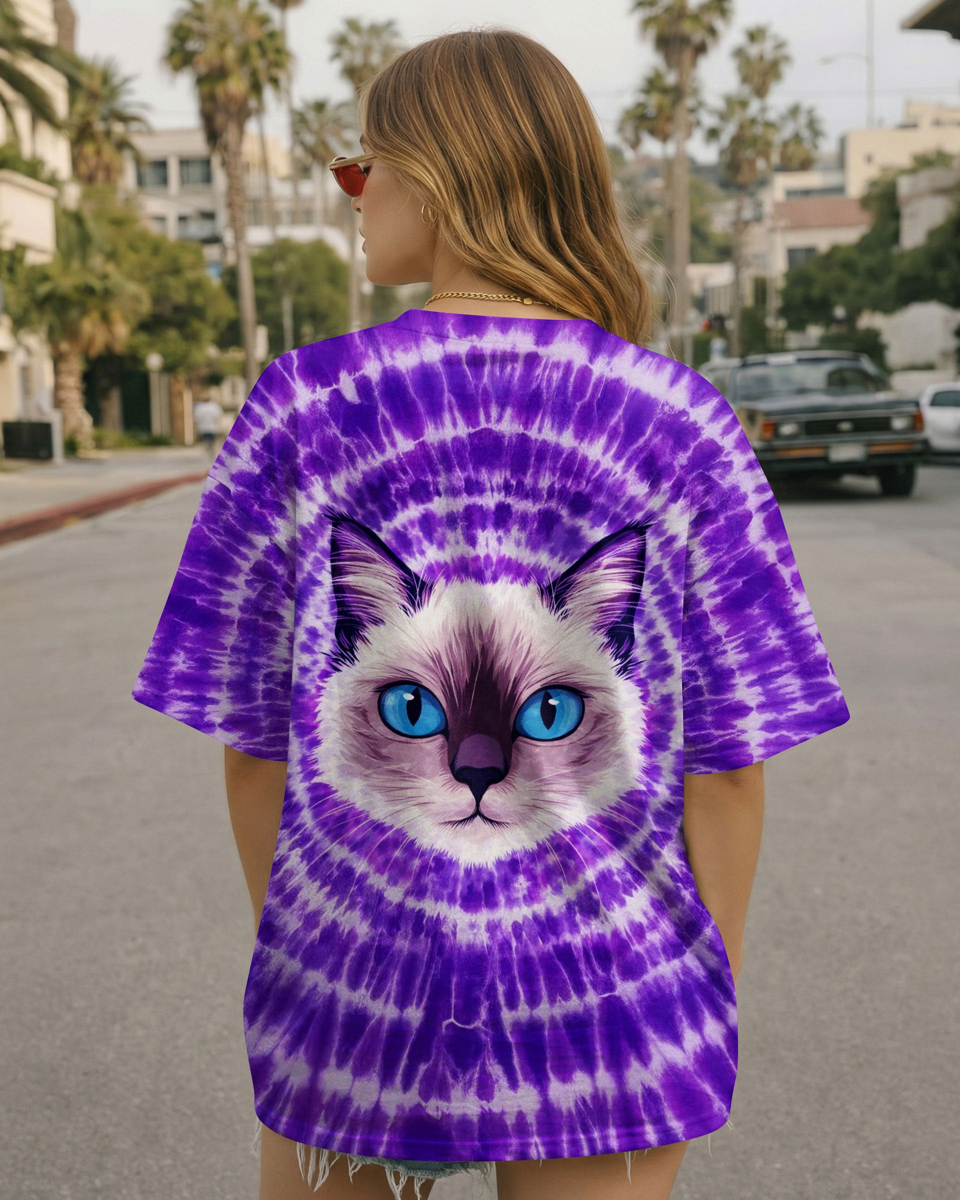 CAT FACE PURPLE SWIRL ALL OVER PRINT - TLTW0403263
