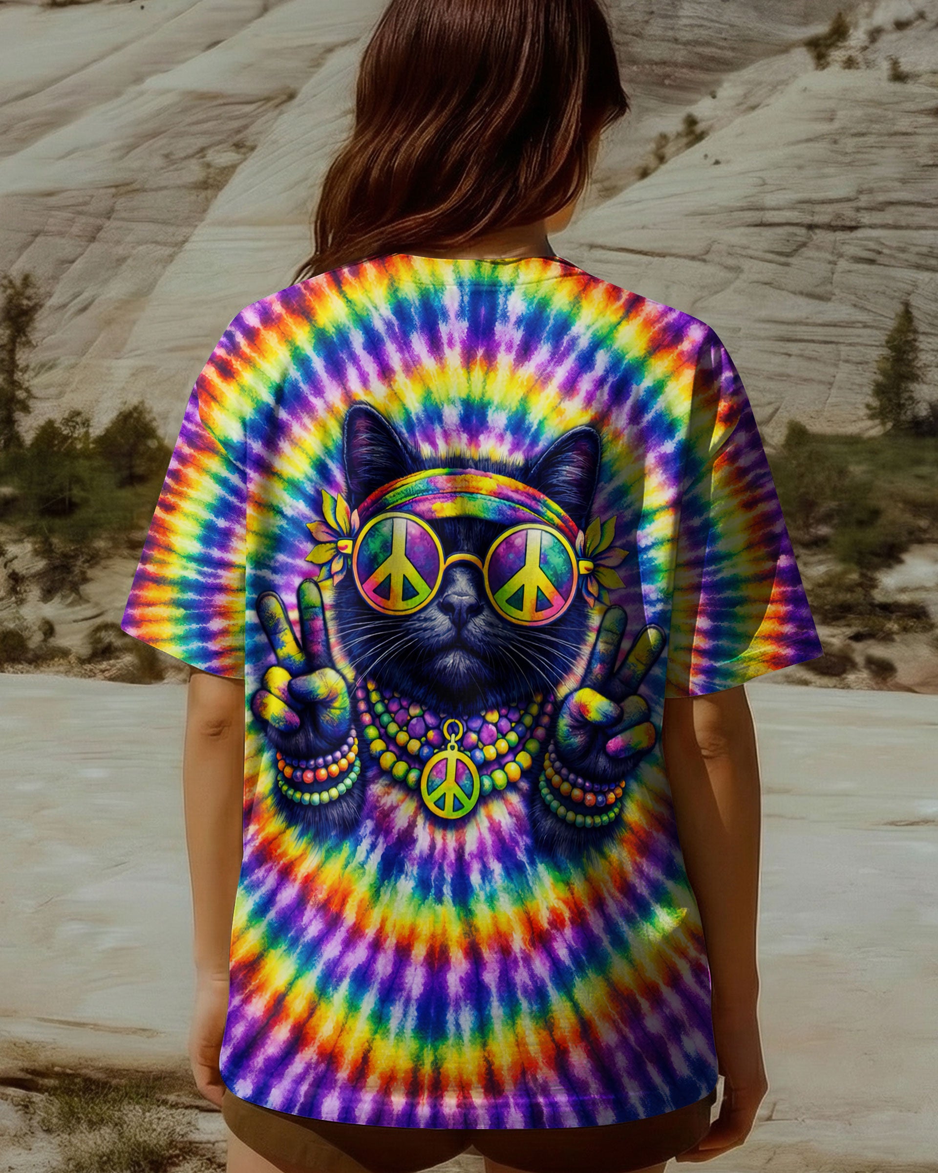 HIPPIE CAT COLORFUL SWIRL ALL OVER PRINT - TLTW2301261