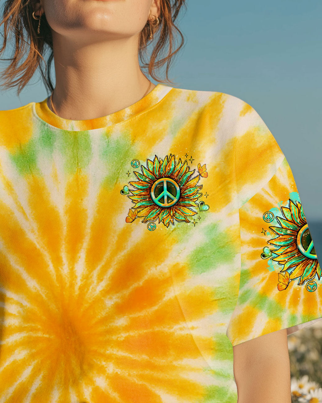 PEACE Y'ALL SUNFLOWER TIE DYE ALL OVER PRINT  - TLTR1807254