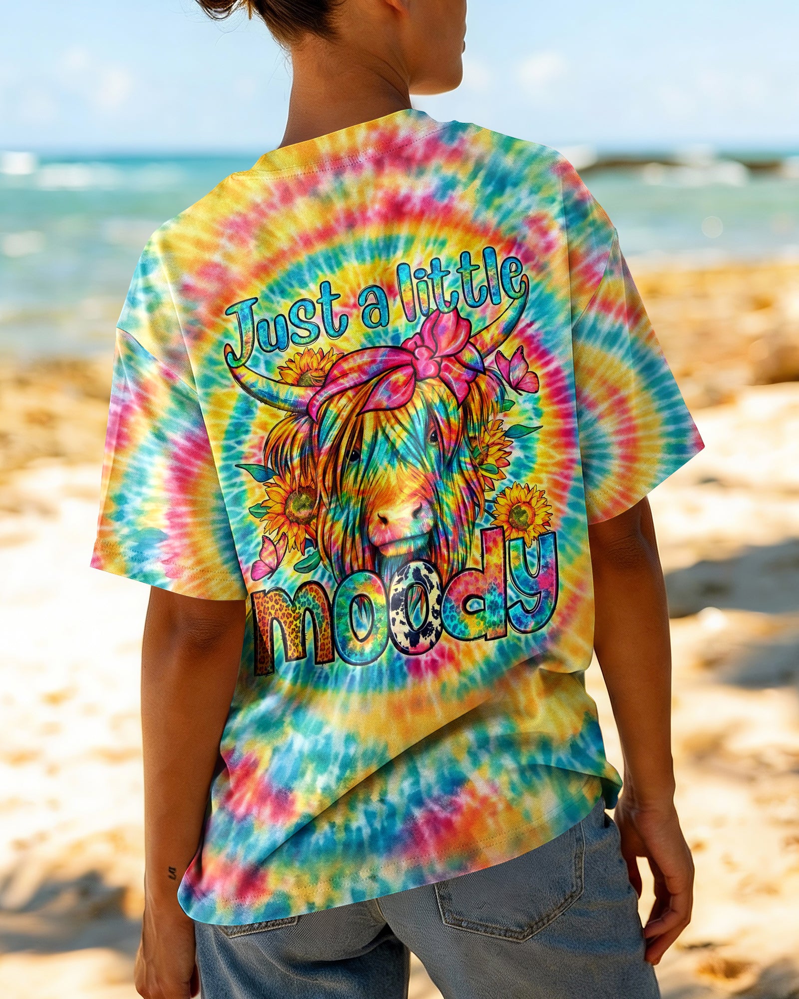 JUST A LITTLE MOODY COW HIPPIE SWIRL ALL OVER PRINT  - TLHG2003262
