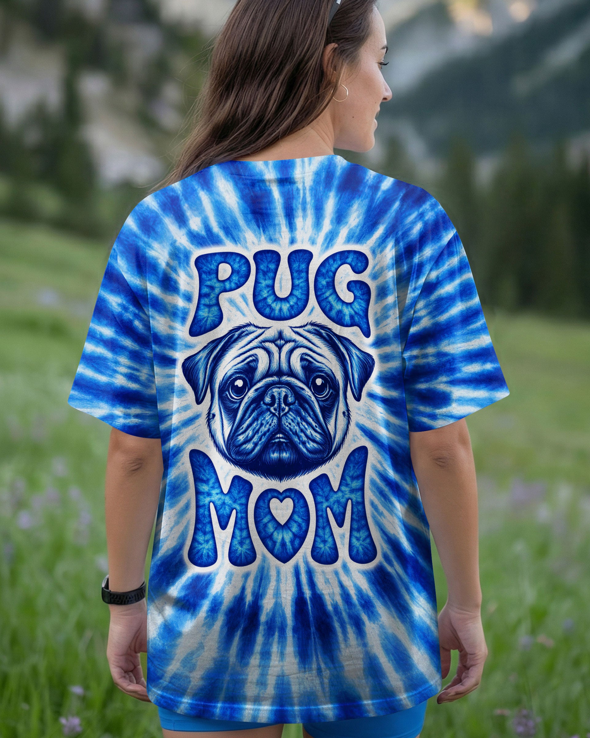 PUG MOM DOG BLUE SWIRL ALL OVER PRINT - TLTW0503262