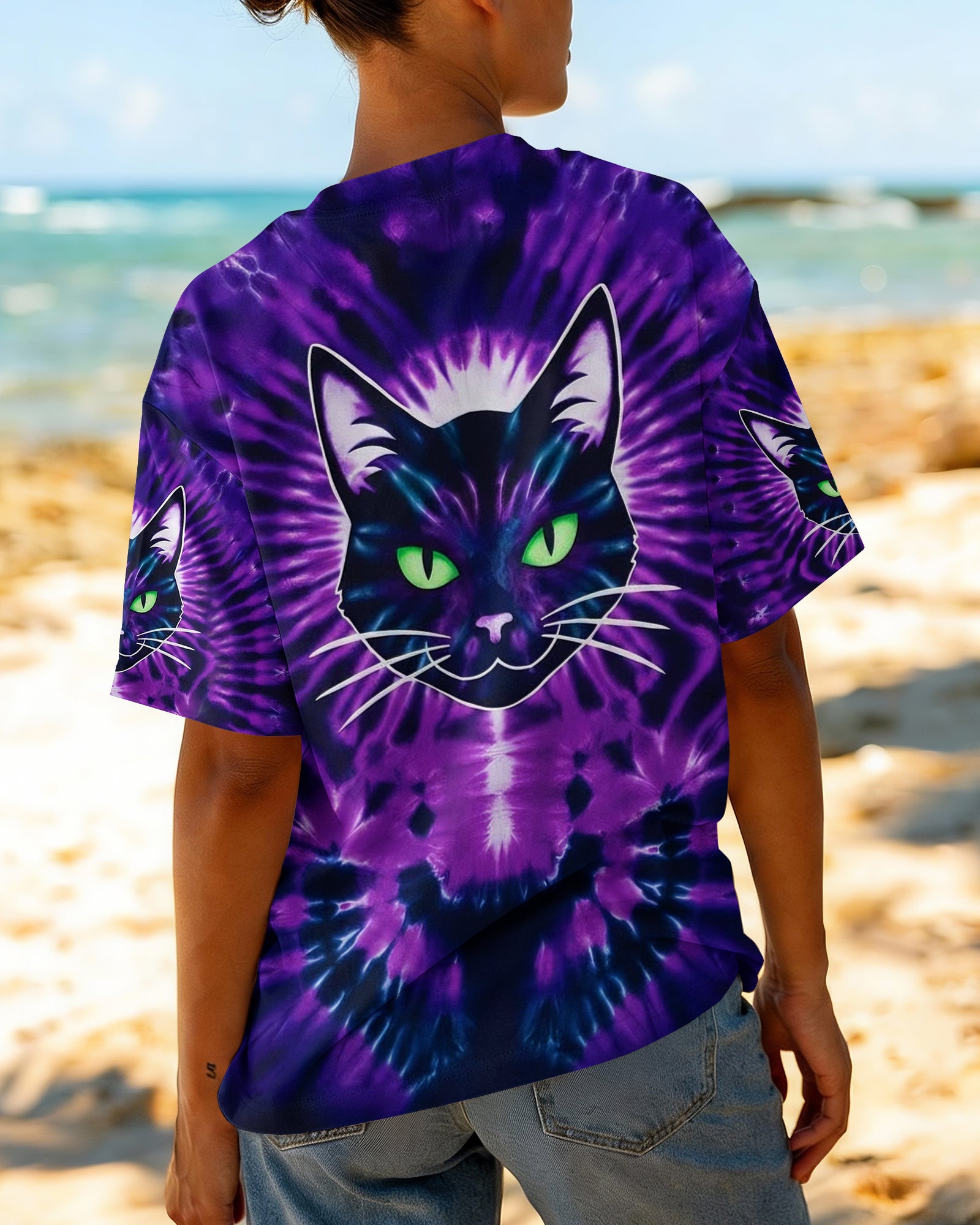 NEON PURPLE COOL CAT ALL OVER PRINT - YHHG0202261
