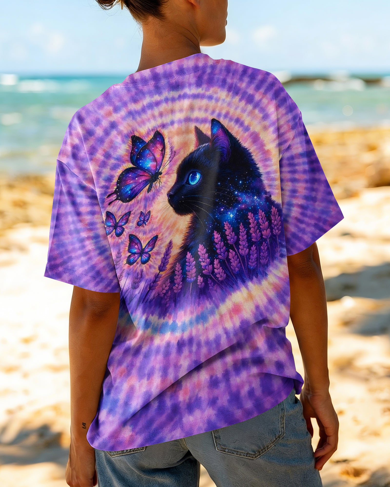 BLACK CAT LAVENDER PURPLE SWIRL ALL OVER PRINT - TLNO1103261