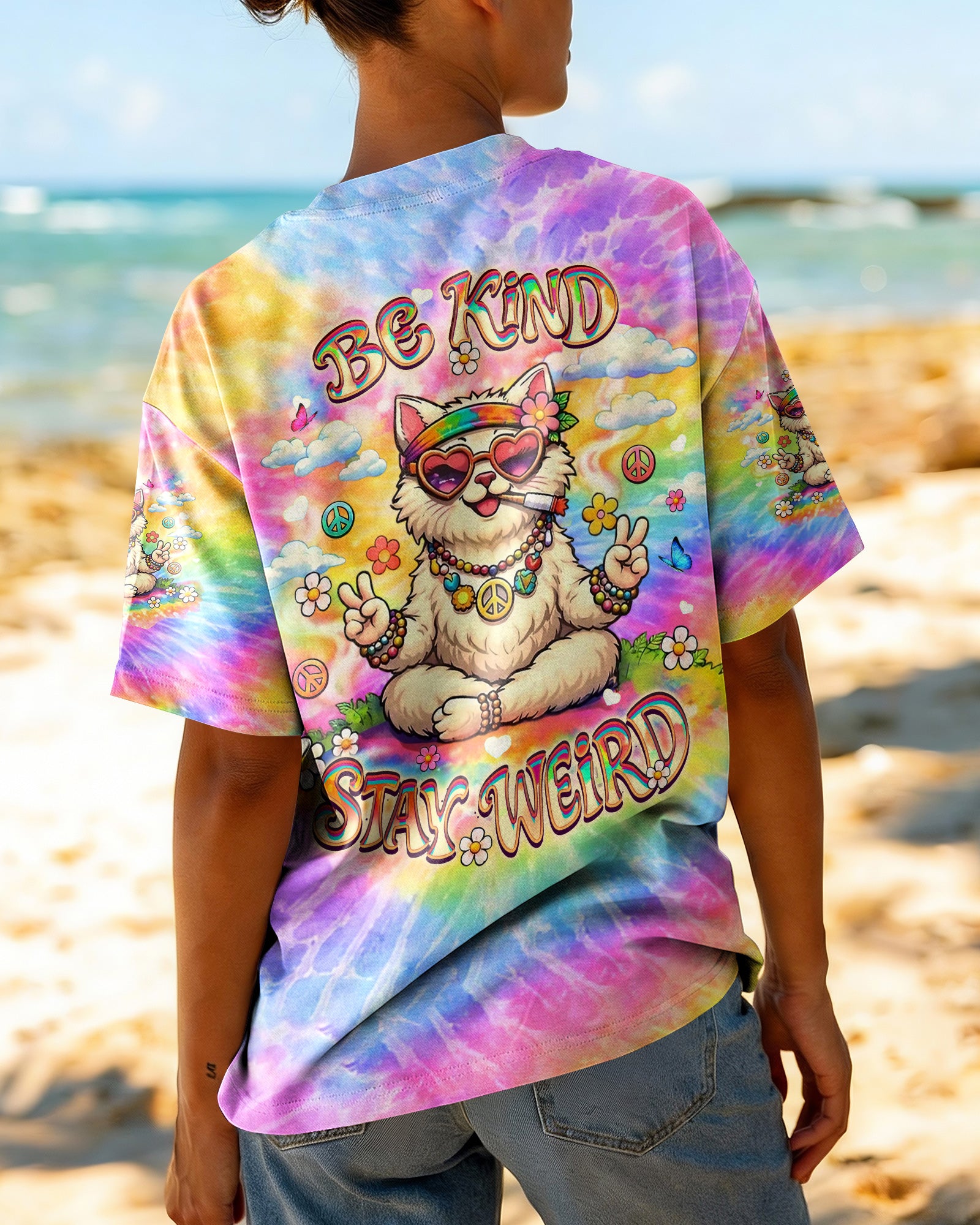BE KIND STAY WEIRD FUNNY CAT ALL OVER PRINT - YHLT1102262