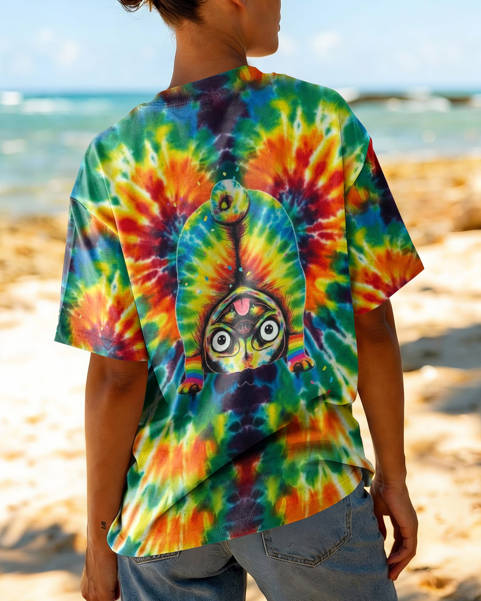 RAINBOW SWIRL FUNNY PUG DOG ALL OVER PRINT - YHHG0202262