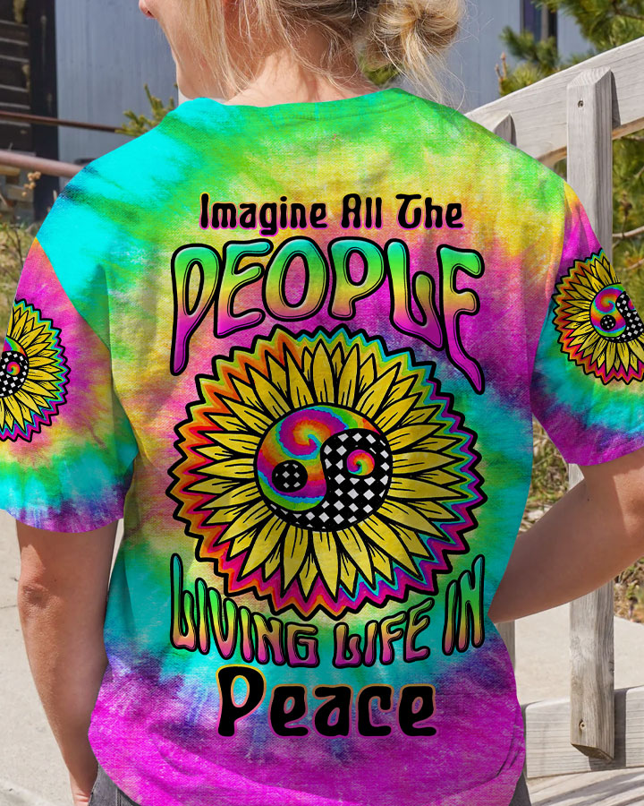 IMAGINE ALL THE PEOPLE LIVING LIFE IN PEACE TIE DYE SUNFLOWER ALL OVER PRINT - TLTW0405231