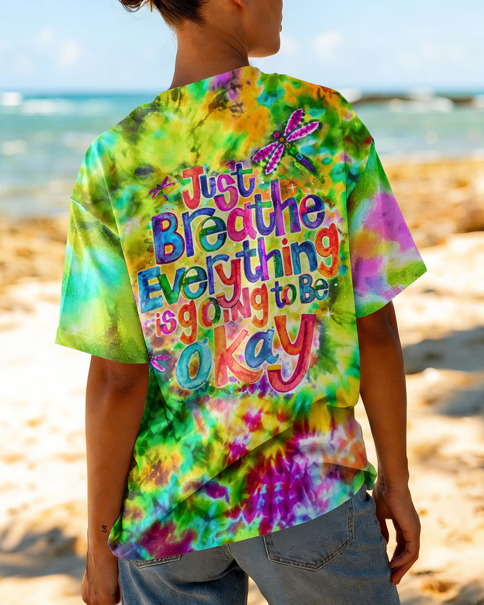 JUST BREATHE GOOD VIBES COLOR BURST ALL OVER PRINT - KM0604262